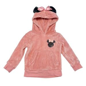 Disney Minnie Mouse Pink & Black Kids SOFT Fleece Faux Fur Hoodie | Girls 2T